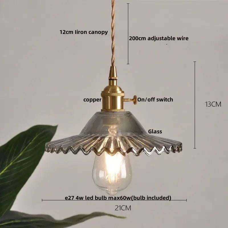 Vintage-style amber glass pendant light with brass copper base and adjustable wire suspension for dining room decorbites amber glass