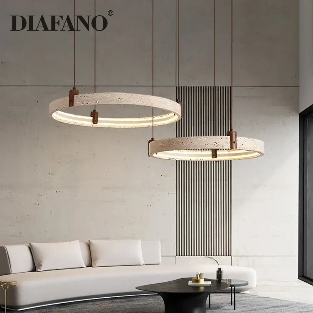 Modern textured beige decorbites cave stone chandelier pendant light with concrete finish and warm LED glow for living room