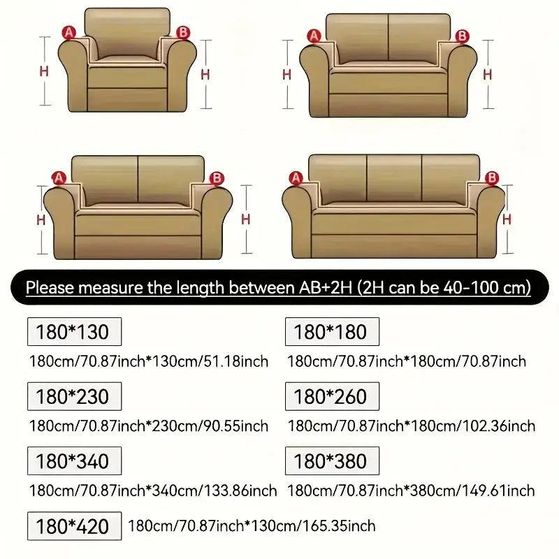 Beige textured sofa cover with anti-slip backing shown on upholstered armchairs and sofas with rolled arms in various sizes