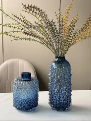 Two blue glass flower vases with textured bubble surface decorbites clear glass for living room hydroponic decor