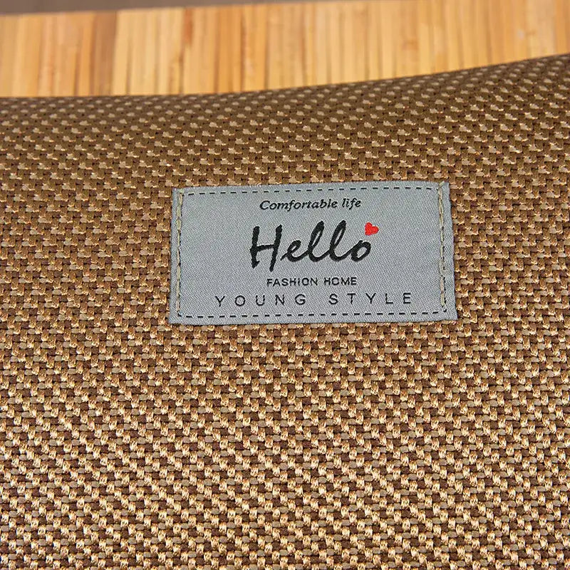 Brown woven cooling cervical pillow with a gray label featuring decorbites cooling for bedroom sleep health