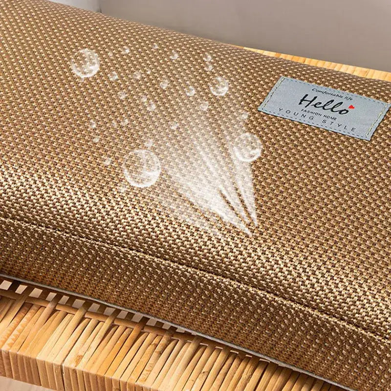 Textured gold woven decorbites cooling cervical pillow with gray label and water droplets for bedroom sleep health