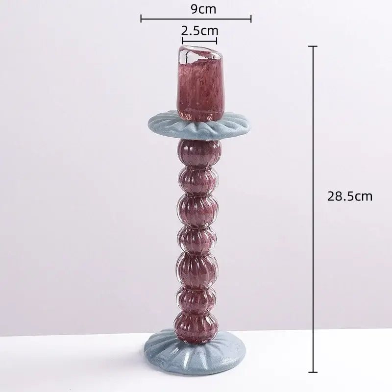 Textured burgundy and light blue geometric glass candlestick holder with stacked spheres for dining room decorbites decor