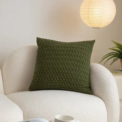 Olive green cable knit cotton pillow cover with textured woven pattern for living room decorbites decor