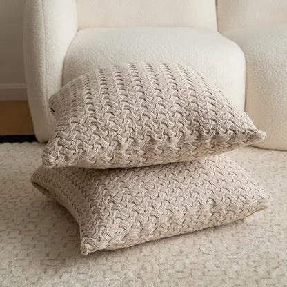 Beige textured cable knit cotton pillow cover set with woven pattern for living room decorbites pillow cover decor