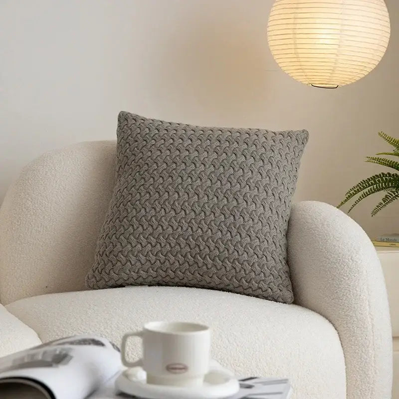 Gray cable knit cotton pillow cover with textured interwoven pattern for living room decorbites pillow cover set