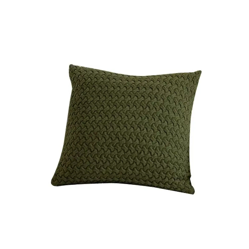 Olive green woven throw pillow cover with textured interlaced pattern decorbites cable knit cotton for living room decor