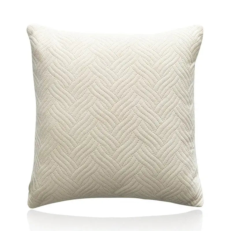 Cream-colored square cushion cover with textured herringbone quilted pattern for decorbites blue wave living room decor