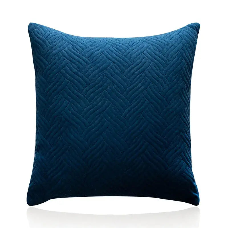 Deep blue velvet cushion cover with textured herringbone quilted pattern for decorbites blue wave living room decor