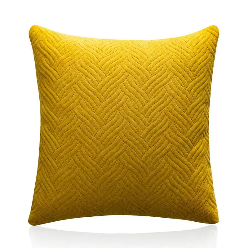 Vibrant mustard-yellow square cushion cover with textured herringbone quilted pattern for decorbites blue wave decorbites blue wave crimping