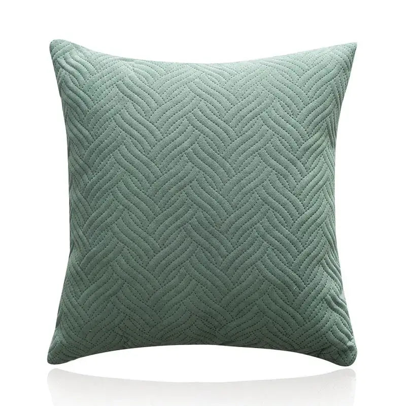 Soft sage green cushion cover with textured herringbone quilted pattern for decorbites blue wave living room decor