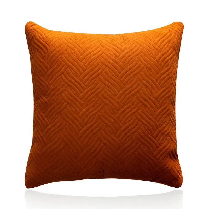 A plush orange square cushion cover with textured herringbone quilted pattern for decorbites blue wave decor