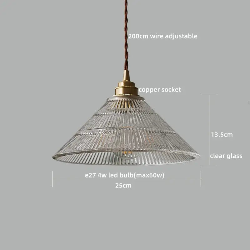 Textured clear glass led pendant light with brass copper socket and twisted brown wire suspension for kitchen decorbites pendant light