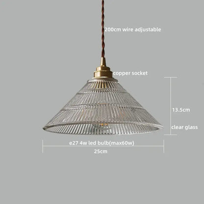 Textured clear glass led pendant light with brass copper socket and twisted brown wire suspension for kitchen decorbites pendant light