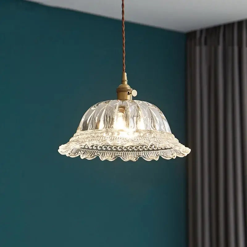 Clear glass led pendant light with fluted scalloped design and brass hardware for kitchen decorbites clear glass fixture