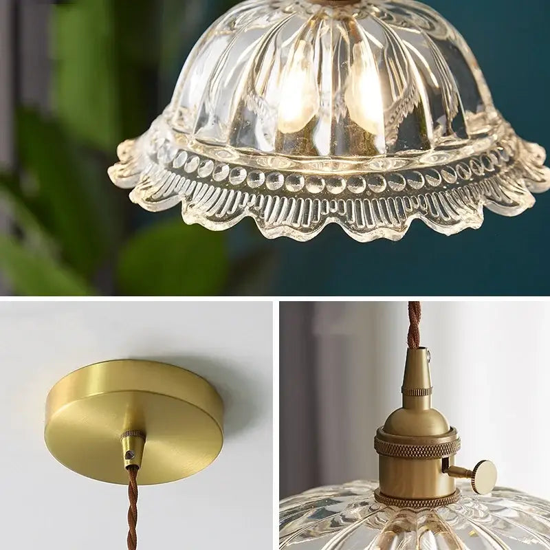 Clear glass led pendant light with intricate fluted design and brass hardware for decorbites clear glass decor