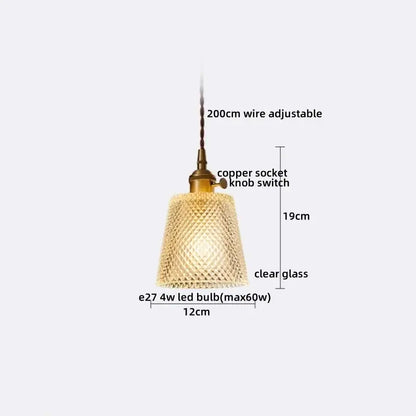 Vintage-style brass pendant light with decorbites clear glass led textured shade and adjustable 200cm wire suspension