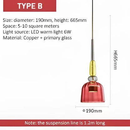 Red textured glass pendant light with copper and primary glass material for kitchen dining room chandelier
