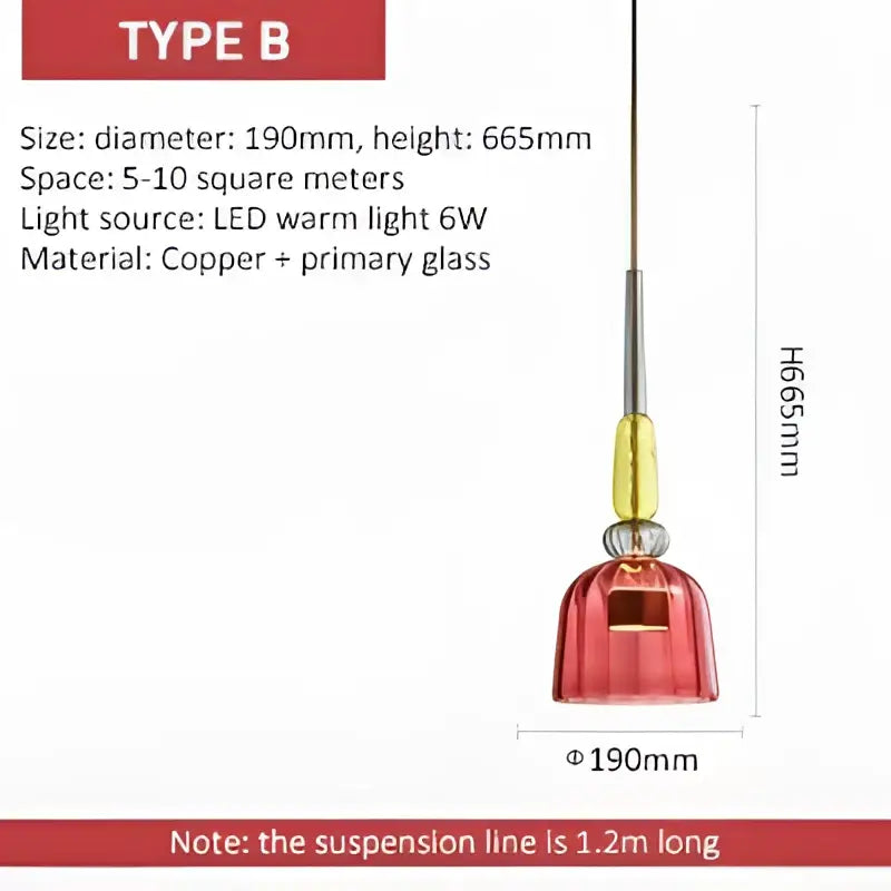 Red textured glass pendant light with copper and primary glass material for kitchen dining room chandelier