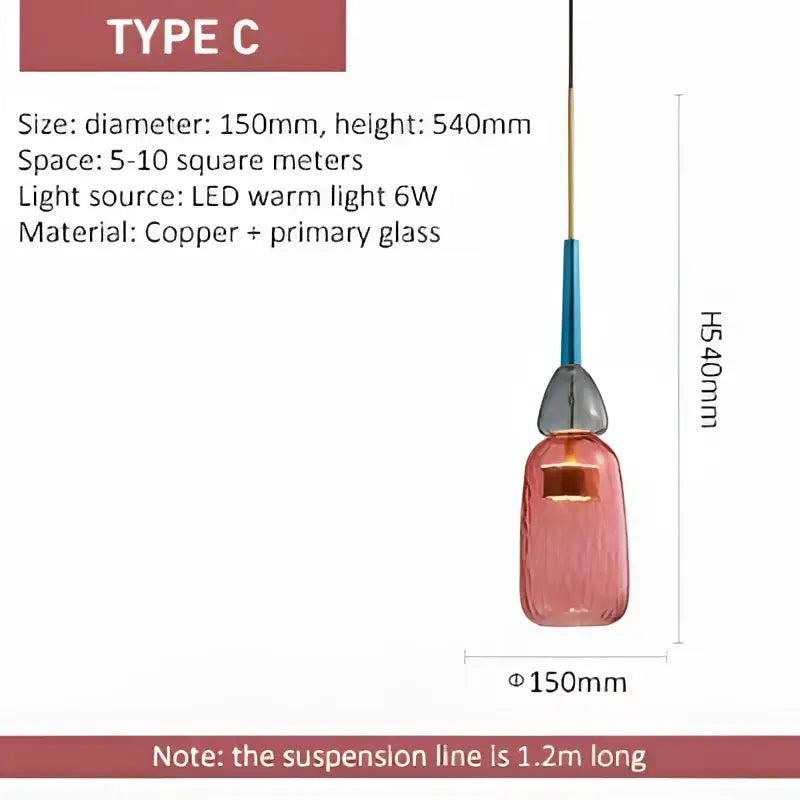 Pink frosted glass pendant light with copper and primary glass design for kitchen dining room chandelier