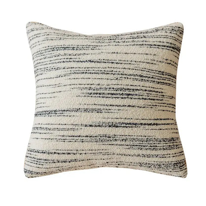 Cream-colored decorbites comfort woolen pillow cover with textured black horizontal stripes for living room decor
