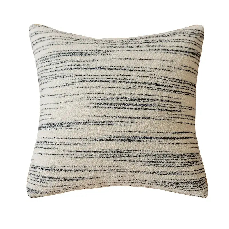 Cream-colored decorbites comfort woolen pillow cover with textured black horizontal stripes for living room decor