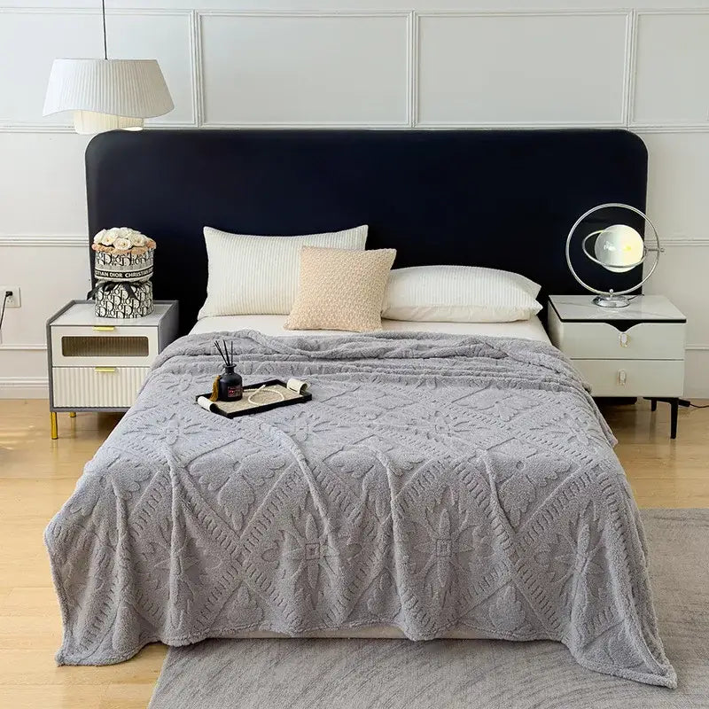 Gray textured throw blanket with diamond knit design as a sophisticated sofa cover blanket for living room use