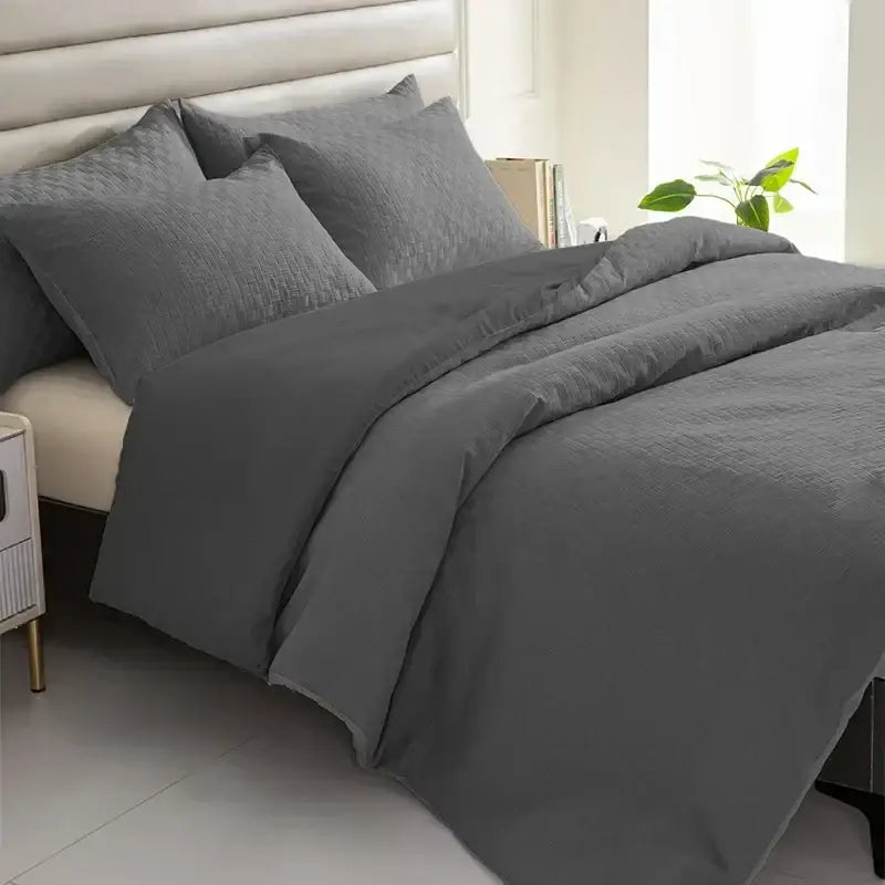 Gray textured duvet quilt set with matching pillowcase quilt set in soft cotton fabric for decorbites comforter bedding