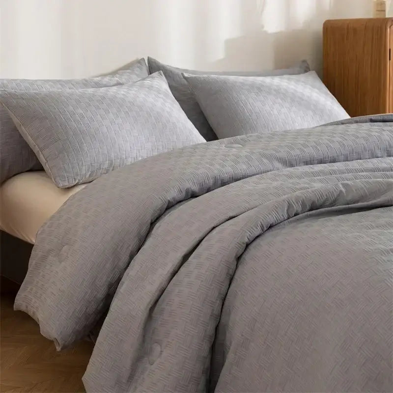 Gray textured duvet cover quilt set with subtle woven pattern and soft fabric finish for decorbites comforter bedroom use