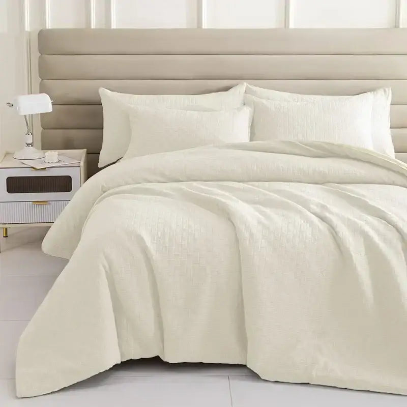 Cream-colored textured duvet cover quilt set with matching pillowcases by decorbites comforter for bedroom bedding