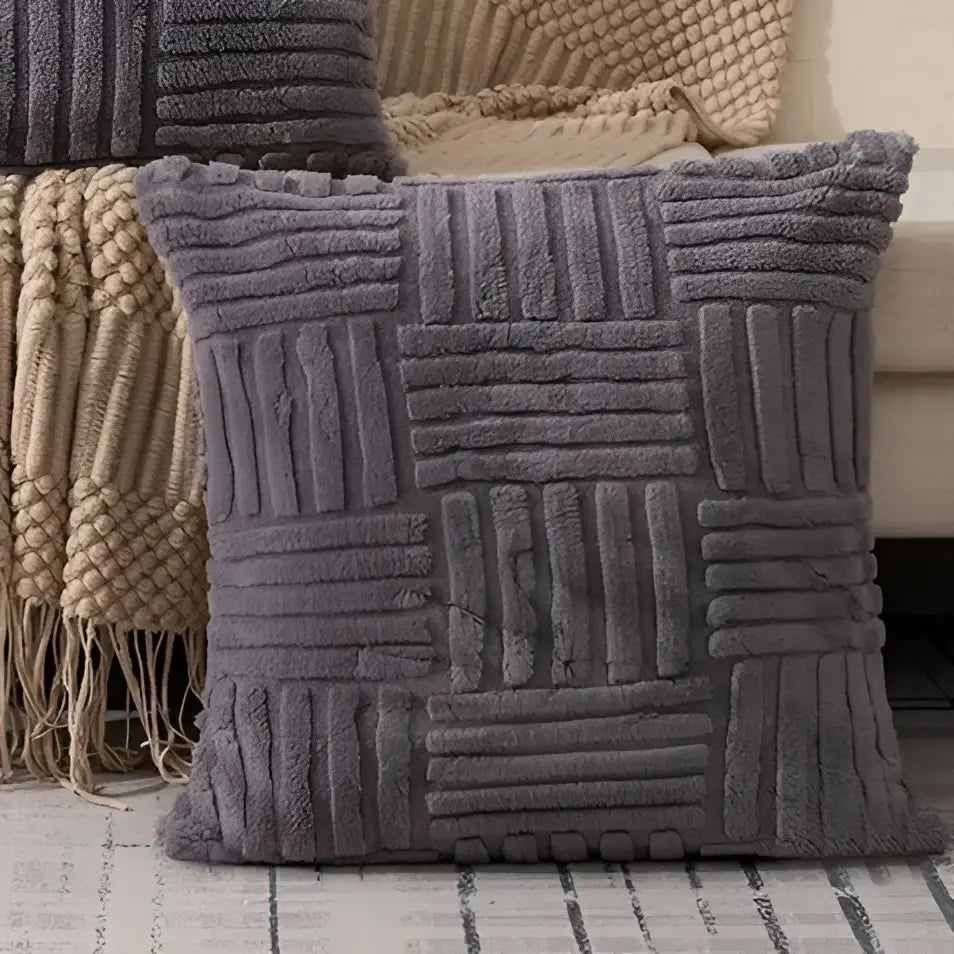 Gray corduroy throw pillow with textured woven pattern for decorbites geometric design cushion covers use