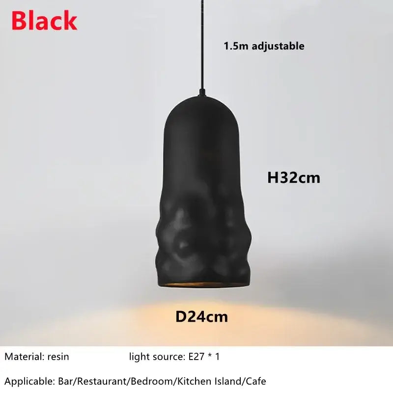 Black resin pendant lamp with textured organic shape and 1.5m adjustable cord for decorbites creamy wind pendant lamps