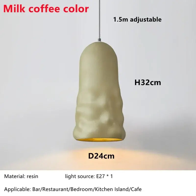 Creamy wind pendant lamp with milk coffee colored resin and gold trimmed base for dining room decorbites pendant lamps