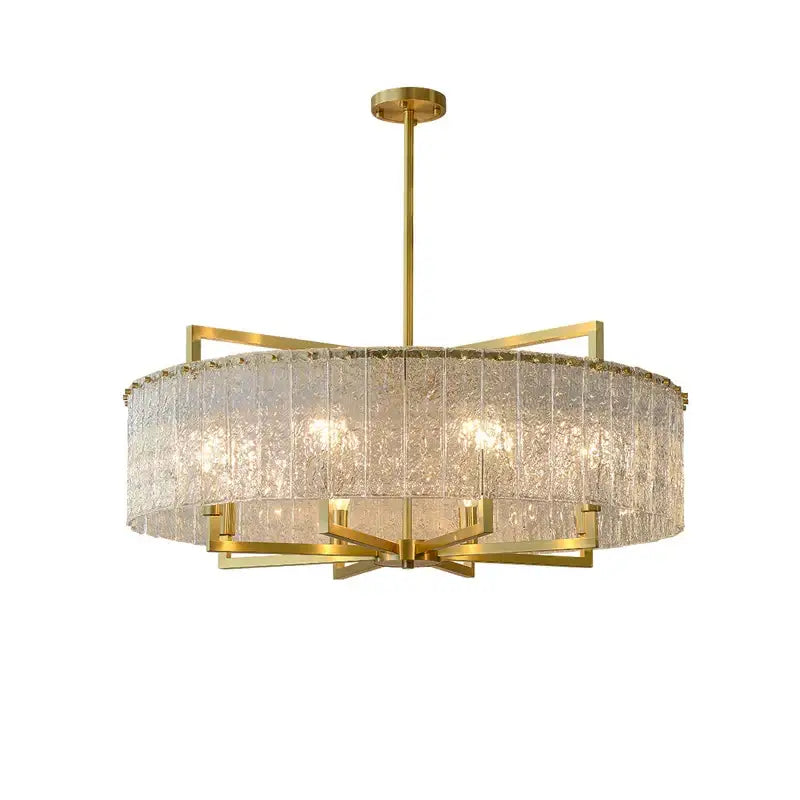 Brass-framed dimmable led copper glass chandelier with textured translucent panels for living room decorbites dimmable led