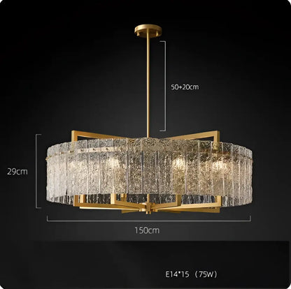 Gold-toned textured crystal copper glass chandelier with cascading panels and dimmable led for modern living room decorbites