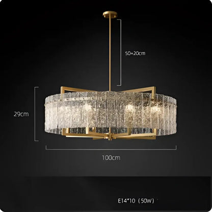 Gold-toned textured crystal decorbites dimmable led copper glass chandelier with cascading strands for living room decor