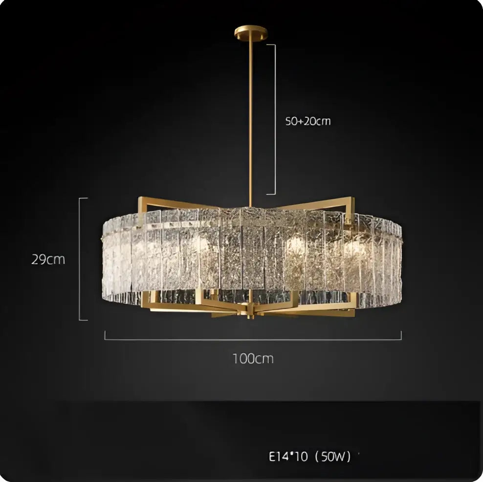 Gold-toned textured crystal decorbites dimmable led copper glass chandelier with cascading strands for living room decor
