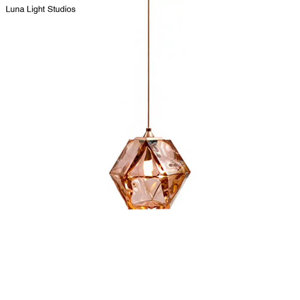 Textured Diamond Suspension Pendant Lamp - White/Amber/Smoke Glass - Modern LED Hanging Light for Dining Room