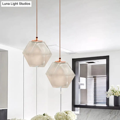 Textured Diamond Suspension Pendant Lamp - White/Amber/Smoke Glass - Modern LED Hanging Light for Dining Room