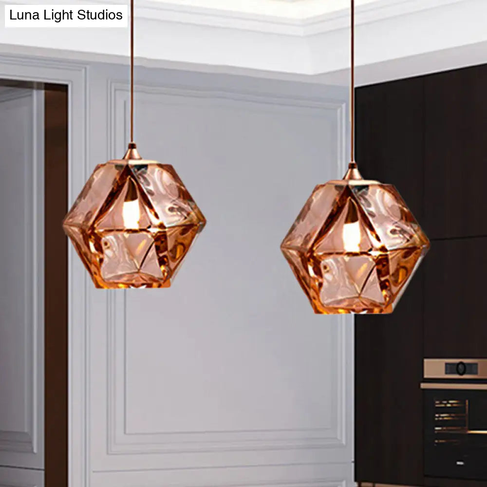 Textured Diamond Suspension Pendant Lamp - White/Amber/Smoke Glass - Modern LED Hanging Light for Dining Room