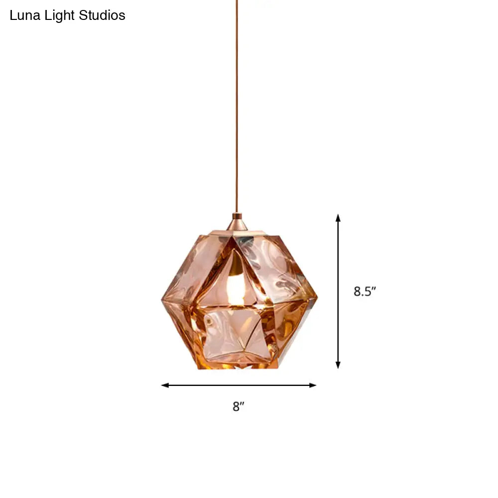 Textured Diamond Suspension Pendant Lamp - White/Amber/Smoke Glass - Modern LED Hanging Light for Dining Room