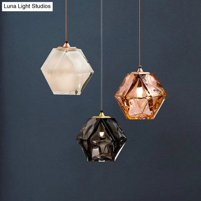 Textured Diamond Suspension Pendant Lamp - White/Amber/Smoke Glass - Modern LED Hanging Light for Dining Room