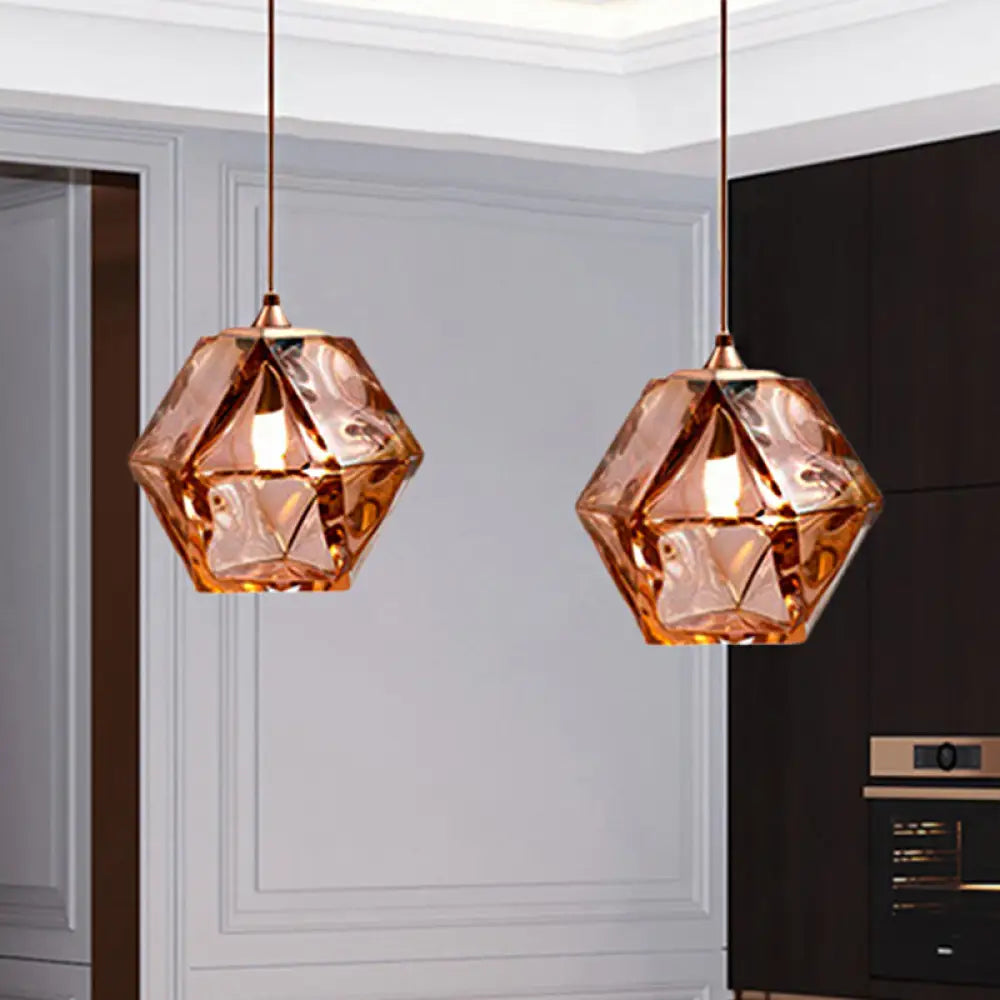 Textured Diamond Suspension Pendant Lamp - White/Amber/Smoke Glass - Modern LED Hanging Light for Dining Room