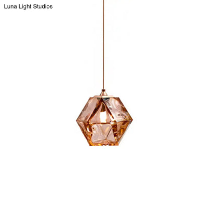 Textured Diamond Suspension Pendant Lamp - White/Amber/Smoke Glass - Modern LED Hanging Light for Dining Room