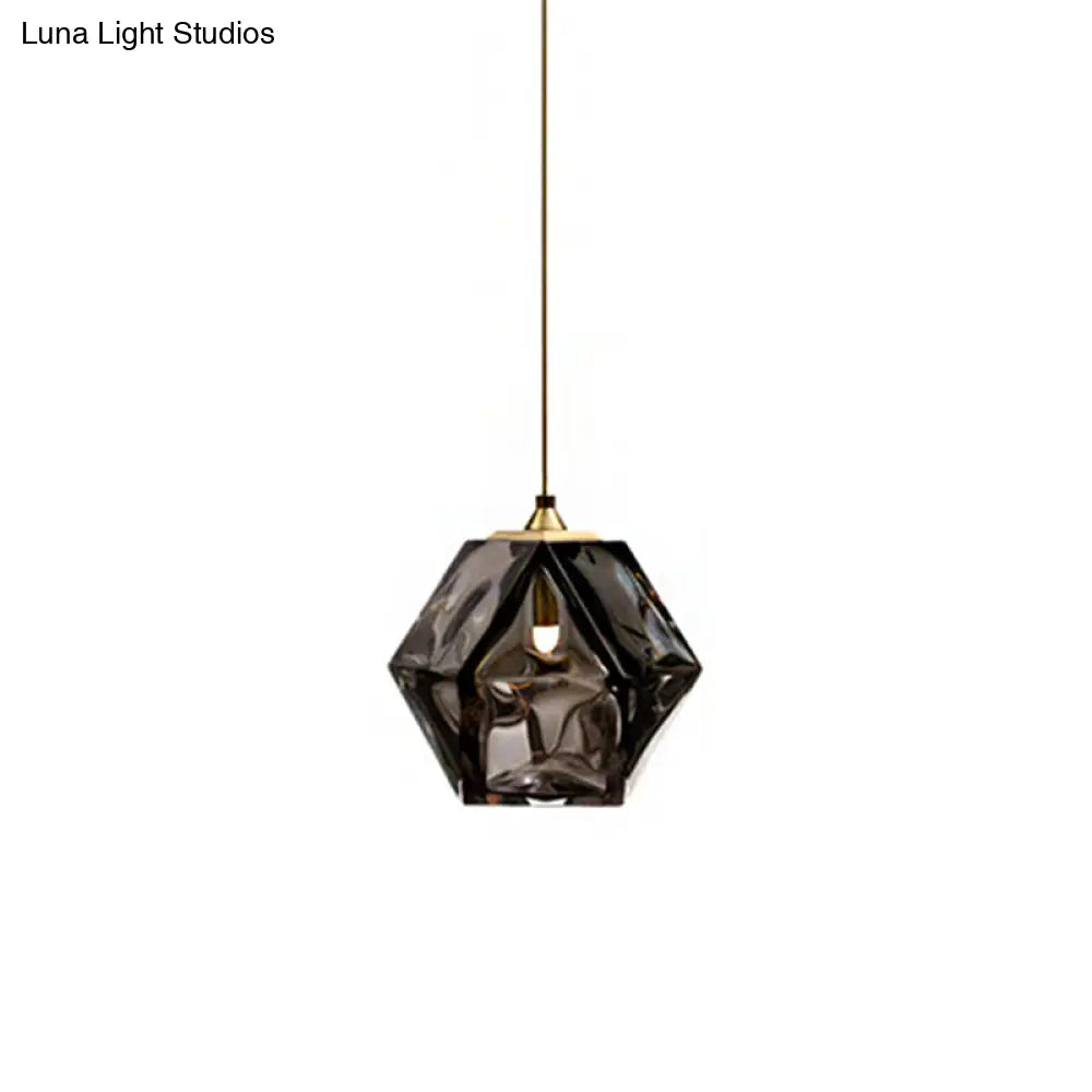 Textured Diamond Suspension Pendant Lamp - White/Amber/Smoke Glass - Modern LED Hanging Light for Dining Room