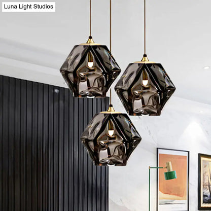 Textured Diamond Suspension Pendant Lamp - White/Amber/Smoke Glass - Modern LED Hanging Light for Dining Room