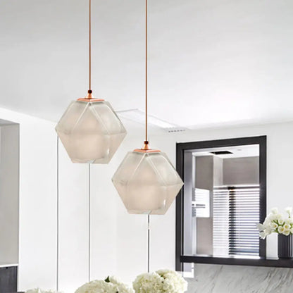 Textured Diamond Suspension Pendant Lamp - White/Amber/Smoke Glass - Modern LED Hanging Light for Dining Room