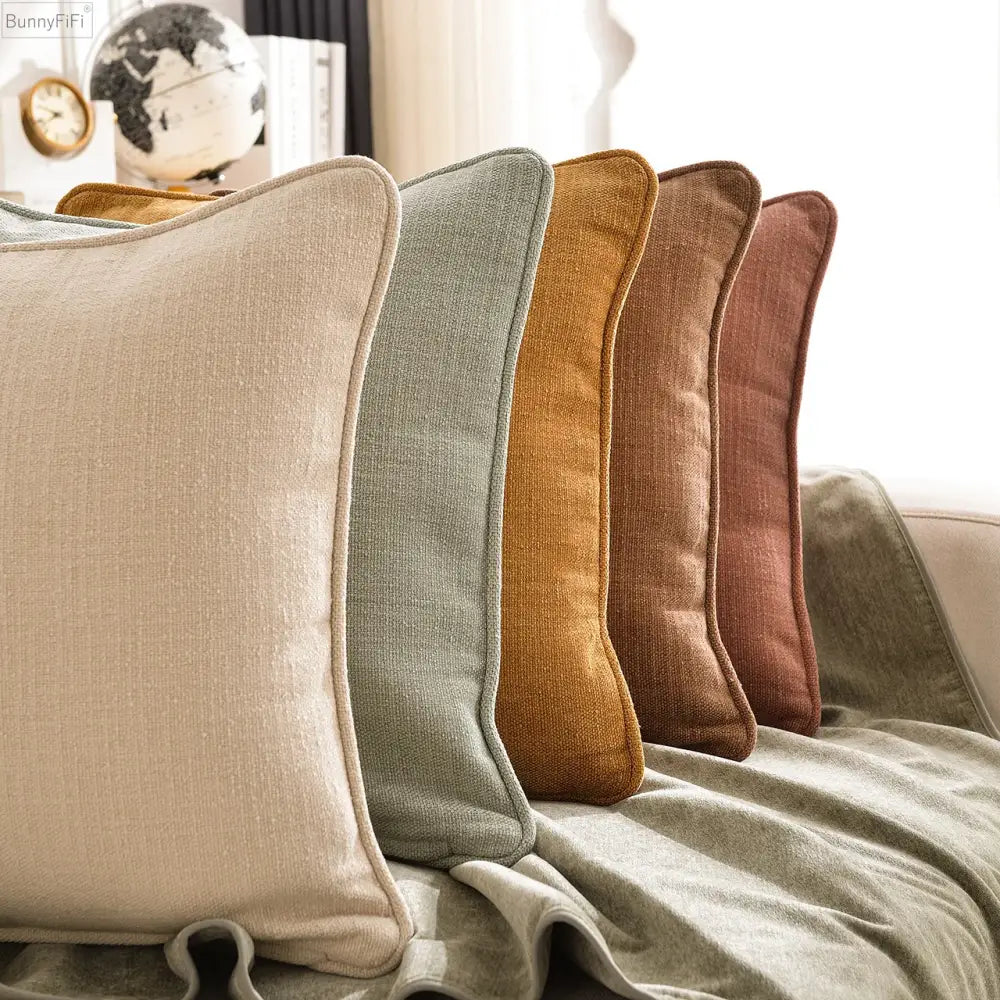 Beige cotton linen pillow cover with subtle woven pattern and stitched edges from decorbites cushion cover set