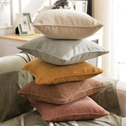 Stack of five cotton linen pillow covers in earthy tones with textured fabric for living room decorbites cushion cover set