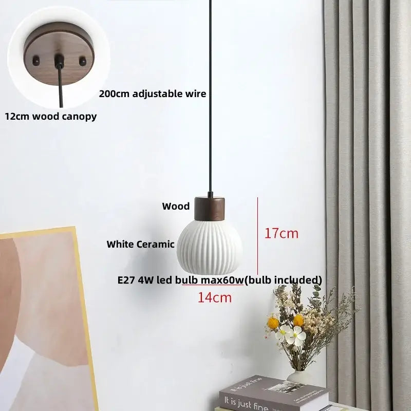 White ceramic pendant light with ribbed texture and wooden canopy for decorbites clear glass led kitchen lamp